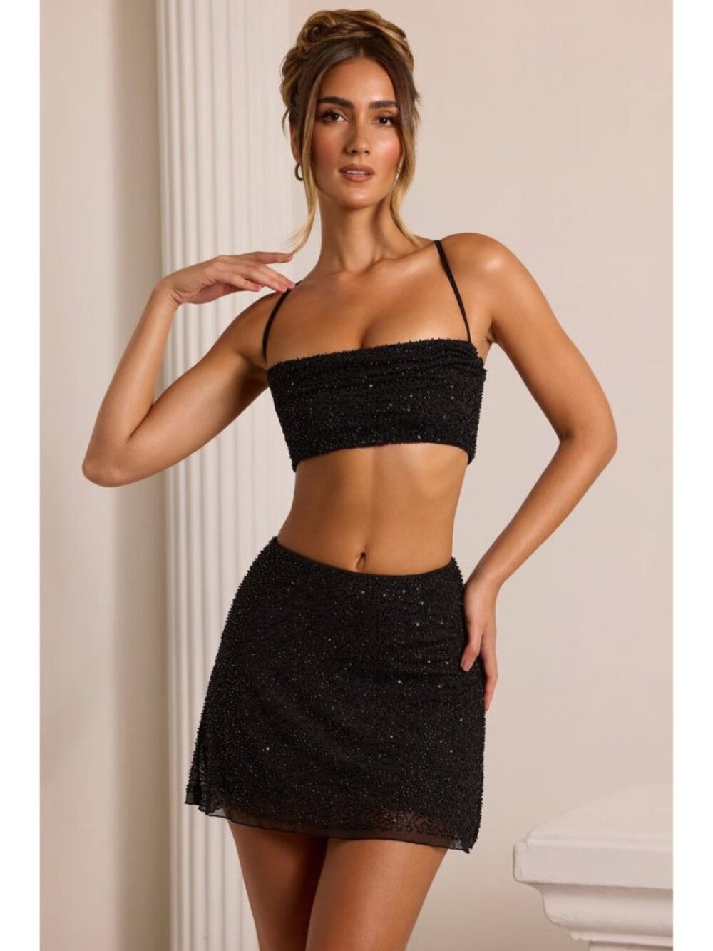 Oh Polly Black Beaded Crop Top